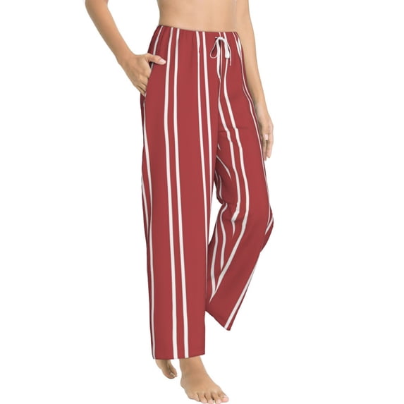 Picia Stripes Red White Womens Soft Woven Cotton Elastic Waistband Sleep Pajama Pant Lounge Sleep Pant With Pockets And Drawstring-Large