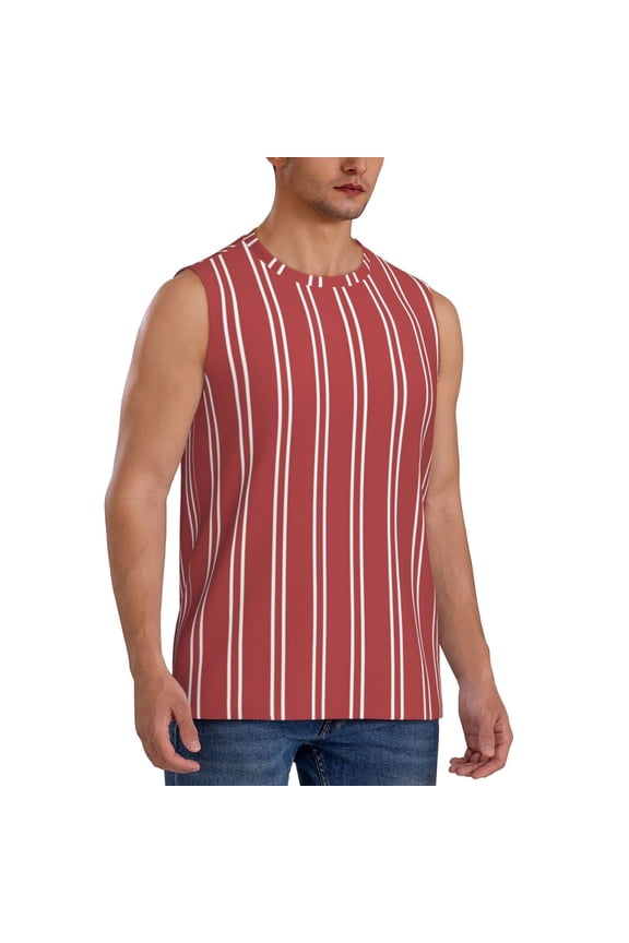 Stripes Red White mens Cotton Tank Undershirts , Moisture-wicking Ribbed Tanks, Lightweight Cotton Tank Undershirts-3X-Large