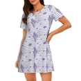 thumbnail image 1 of Picia Stripes and Sprigs of Lavender Pattern Women’s Nightdress – Casual Short-sleeved Loose-Fit Sleepwear, Soft Cotton Short-Sleeve Sleep Shirt for Relaxation & Comfort, 1 of 6