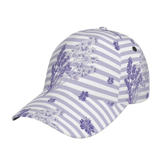 Picia Stripes and Sprigs of Lavender pattern Trucker Low Profile Hat Men Women Baseball Cap Dad Hat Adjustable Unconstructed Plain Cap