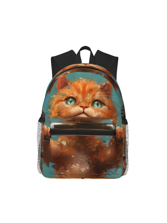 Strong Kitten Lifting Weights Large Capacity Backpack Classic Style Backpack Casual Backpack Water-Resistant School Work Travel Outdoor Backpack