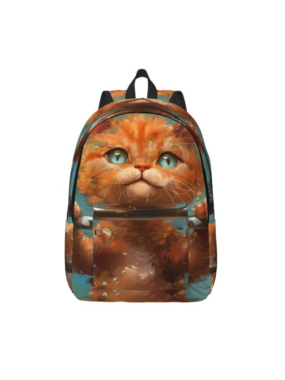 Strong Kitten Lifting Weights Printed Canvas Daypack - Stylish and Durable Vintage Compact Backpack - Class, Work, Travel, or Laptop Bookbag,Organized Compartments-Small