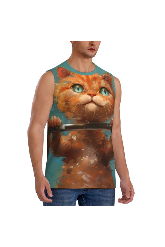 Strong Kitten Lifting Weights mens Cotton Tank Undershirts , Moisture-wicking Ribbed Tanks, Lightweight Cotton Tank Undershirts-X-Large