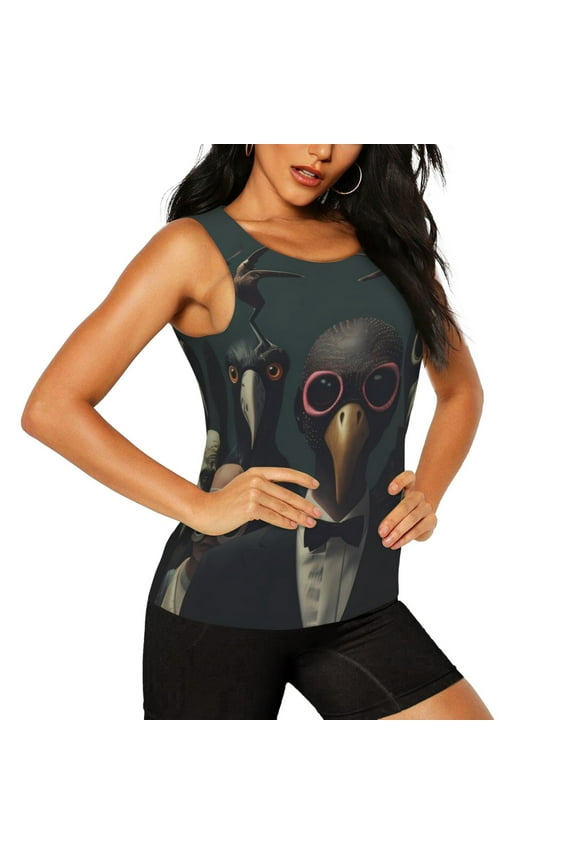 Stylish Avian Gathering Pattern Women's Workout Tank Top,Breathable Activewear,Slim Fit Athletic Top,Versatile Workout Moisture-wicking top-Medium