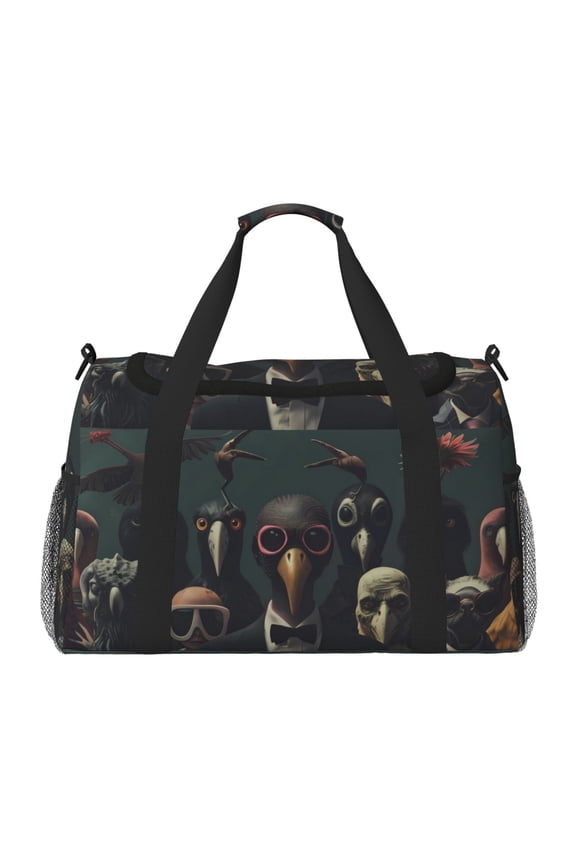 Stylish Avian Gathering Print Travel Duffle Bag,Weekender Bags for Women with Shoe Compartment, Gym Duffel Bag with Wet Pocket, Hospital Bags for Labor and Delivery