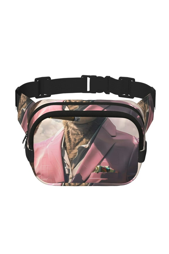 Stylish Kangaroo In Suit Print Square Double-Layer Waist Bag Mini Adjustable Waist Belt Bag Exercise Running Travel Hiking