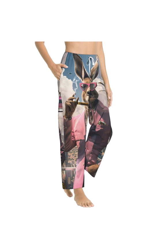 Stylish Kangaroo In Suit Womens Soft Woven Cotton Elastic Waistband Sleep Pajama Pant Lounge Sleep Pant With Pockets And Drawstring-Medium