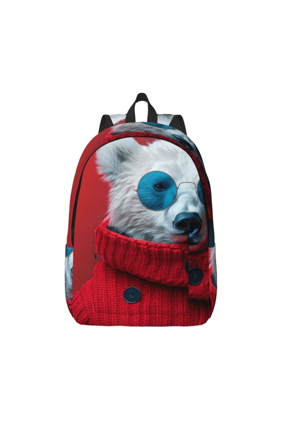 Stylish Polar Bear Sunglasses Printed Canvas Daypack - Stylish and Durable Vintage Compact Backpack - Class, Work, Travel, or Laptop Bookbag,Organized Compartments-Medium