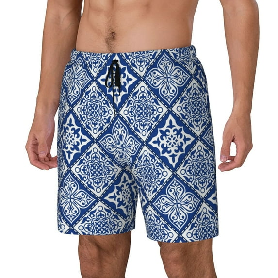 Picia Stylized Flowers Vintage Boho pattern Mens Swim Trunks with Compression Liner Stretch Beach Shorts Quick Dry with Zipper Pockets No-Chafing Board Shorts-Medium