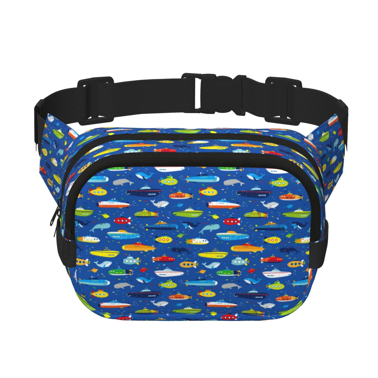 Picia Submarines And Whales Print Square Double-Layer Waist Bag Mini Adjustable Waist Belt Bag Exercise Running Travel Hiking