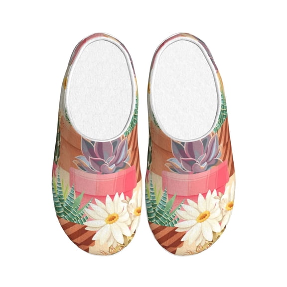 Picia Succulent And Cactus for Women's Lamb-hug Comfy Fleece House Slippers Memory Foam, Slip-on House Shoes Indoor Outdoor-39/40
