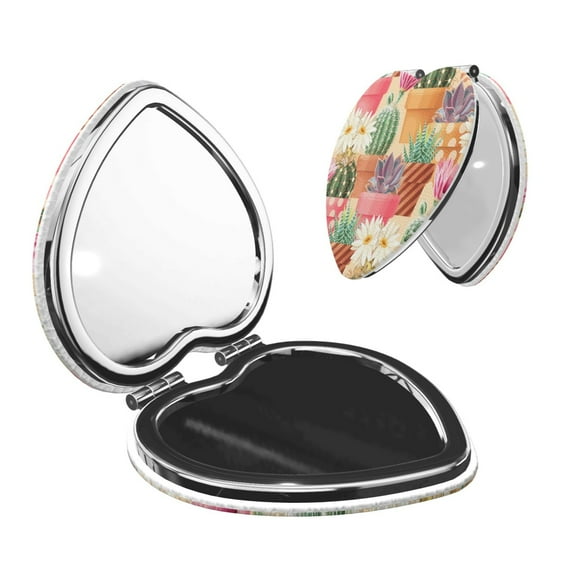 Picia Succulent And Cactus for Compact Vanity Mirror , Travel Makeup Mirror , Portable Magnifying Cosmetic Mirror for Daily, Work, Business-Heart Shape