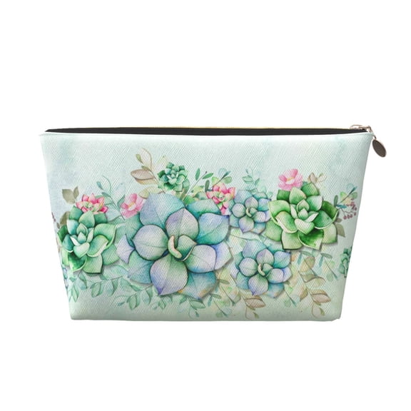 Picia Succulent Printed Leather Travel Toiletry Bag,Cosmetic Organizer, Makeup Travel Bag, Durable Travel Pouch, Compact Toiletry Bag, Travel Accessories