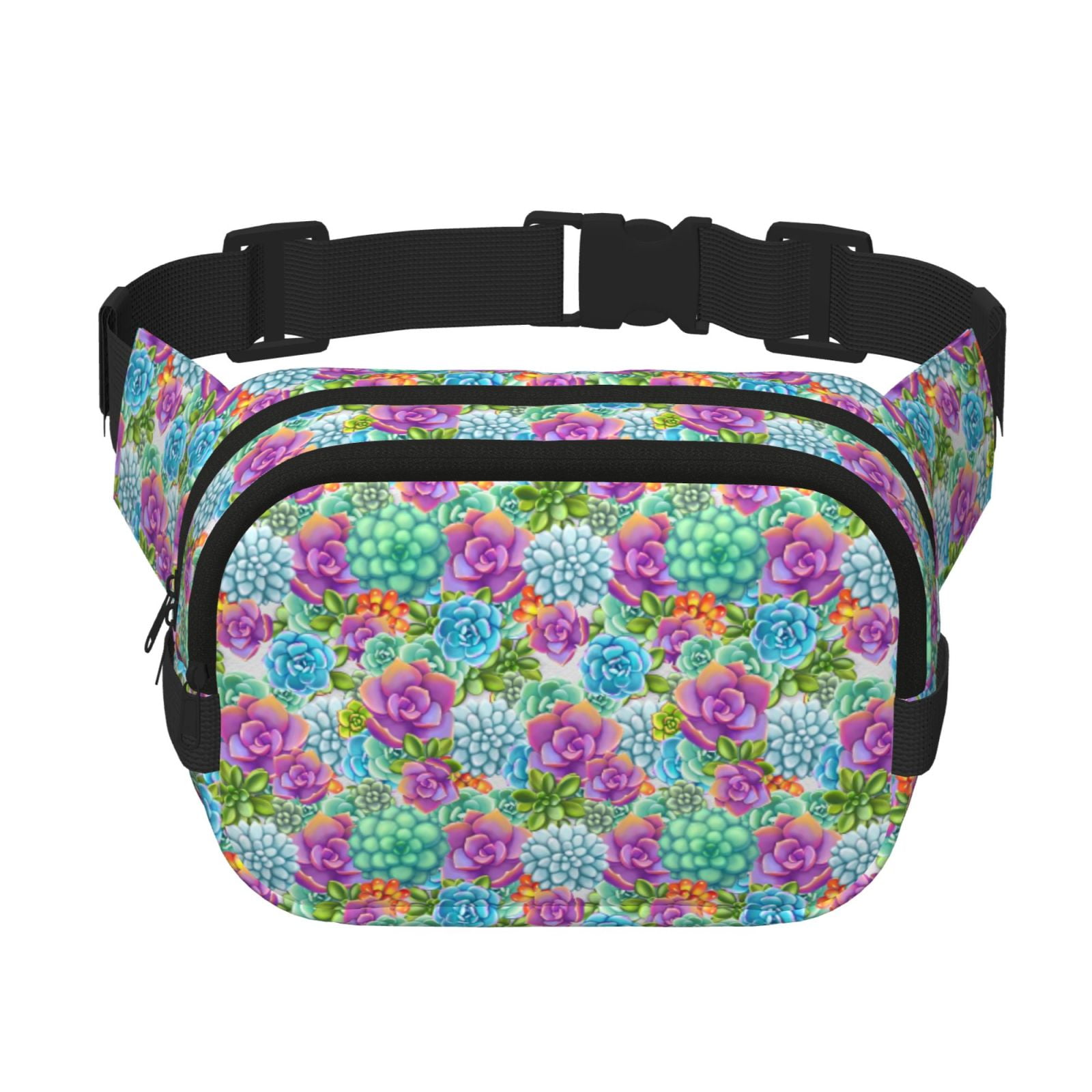 Picia Succulents Print Square Double-Layer Waist Bag Mini Adjustable Waist Belt Bag Exercise Running Travel Hiking