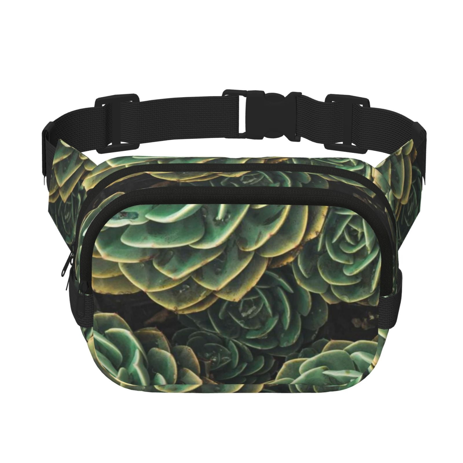 Picia Succulents Print Square Double-Layer Waist Bag Mini Adjustable Waist Belt Bag Exercise Running Travel Hiking