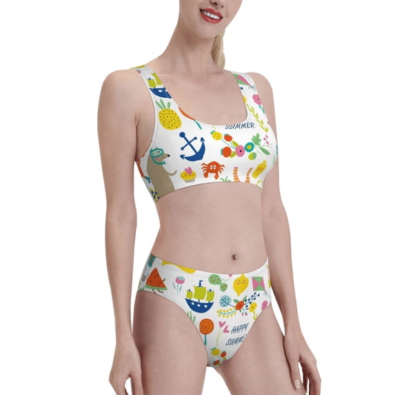 Picia Summer Animal Women's High Waisted Bikini Scoop Neck Swimsuit Two Pieces Bathing Suit-Medium