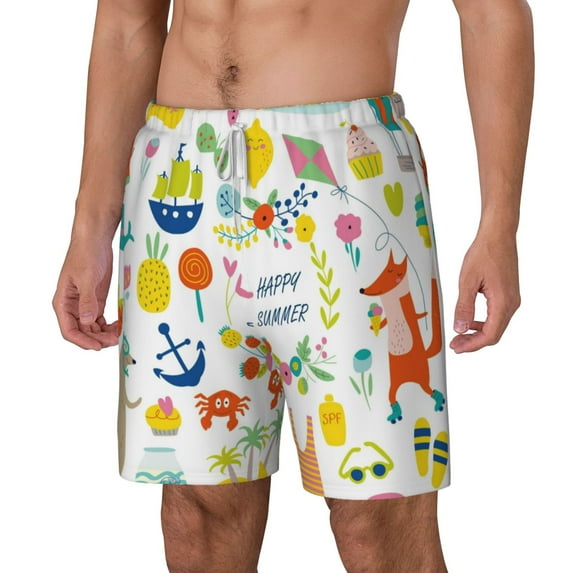 Picia Summer Animal pattern Mens Swim Trunks with Compression Liner Stretch Beach Shorts Quick Dry with Zipper Pockets No-Chafing Board Shorts-3X-Large