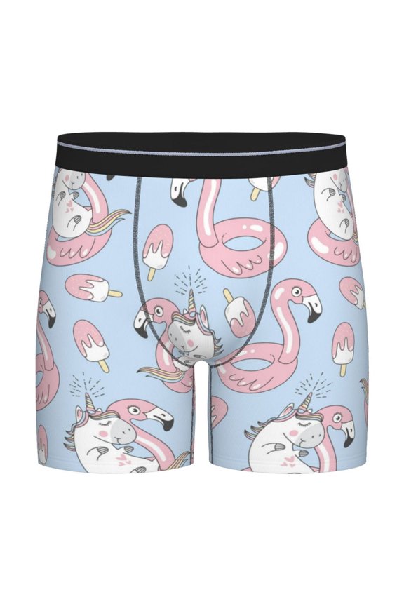 Summer Cute Unicorns Pattern Men's Athletic Long Leg Briefs , Performance Stretch Underwear，Moisture-Wicking