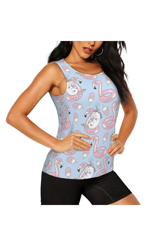 Summer Cute Unicorns Pattern Women's Workout Tank Top,Breathable Activewear,Slim Fit Athletic Top,Versatile Workout Moisture-wicking top-Medium