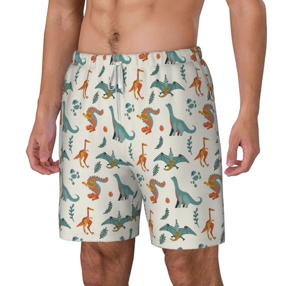 Picia Summer Dinosaur pattern Mens Swim Trunks with Compression Liner Stretch Beach Shorts Quick Dry with Zipper Pockets No-Chafing Board Shorts-Medium