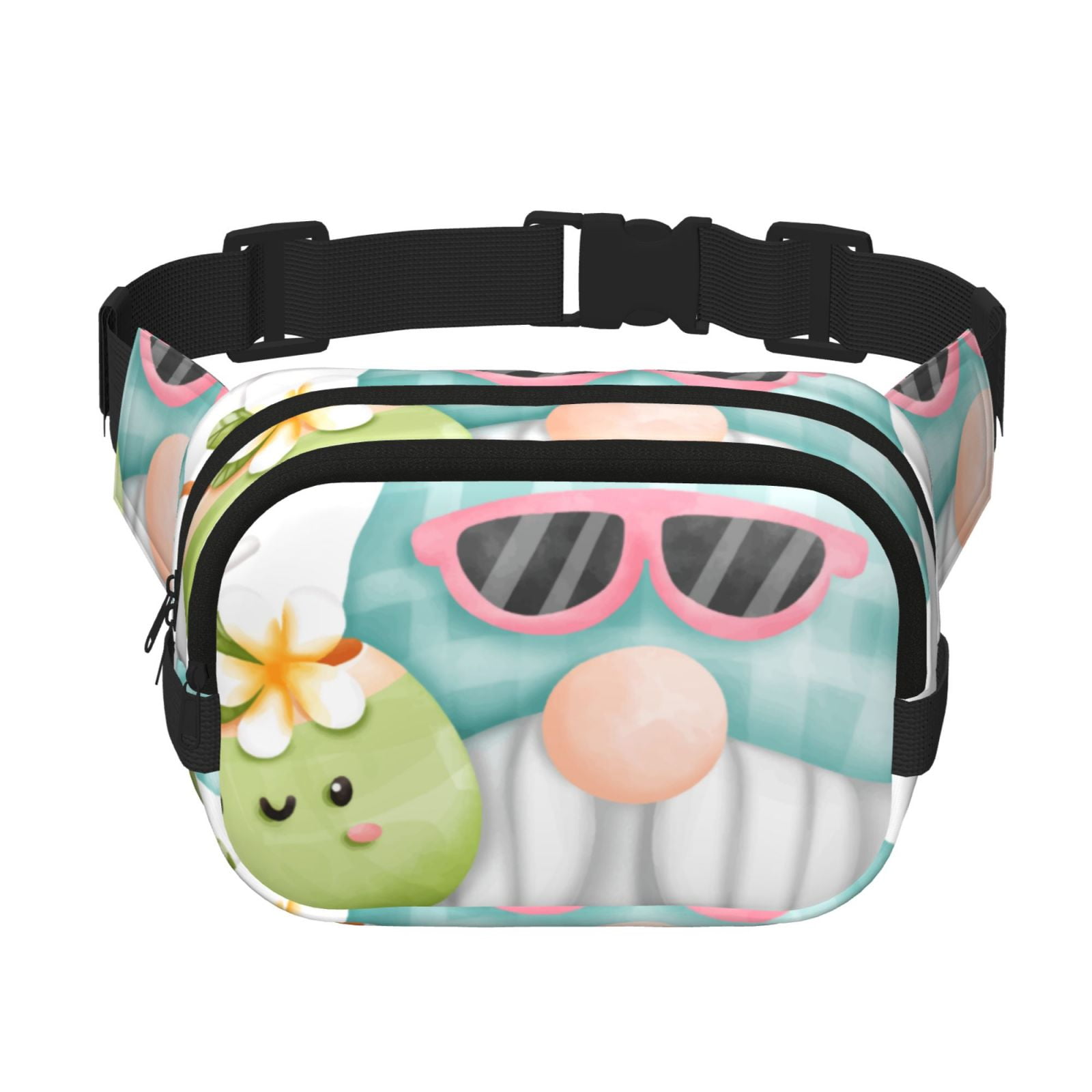 Picia Summer Gnome,Cute Gnome Print Square Double-Layer Waist Bag Mini Adjustable Waist Belt Bag Exercise Running Travel Hiking