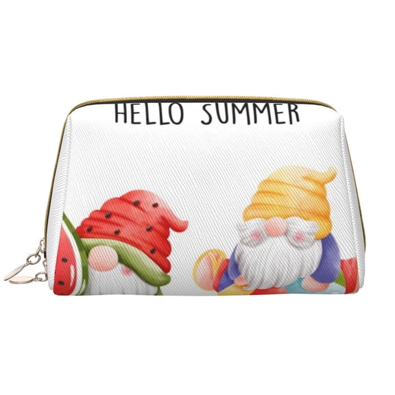 Picia Summer Gnome Print Leather Makeup Bag Make Up Bag Travel Toiletry Bag for Her Girlfriend Teacher Teen Girl Gifts