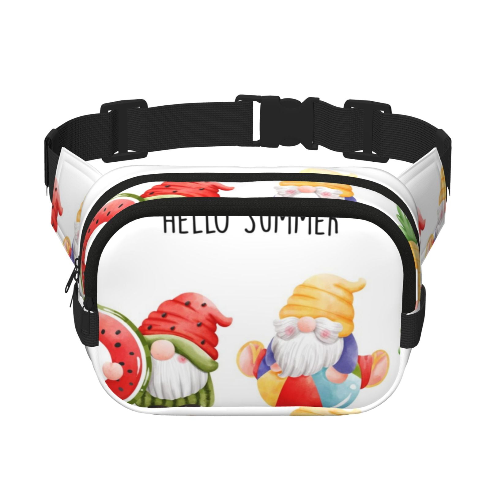 Picia Summer Gnome Print Square Double-Layer Waist Bag Mini Adjustable Waist Belt Bag Exercise Running Travel Hiking