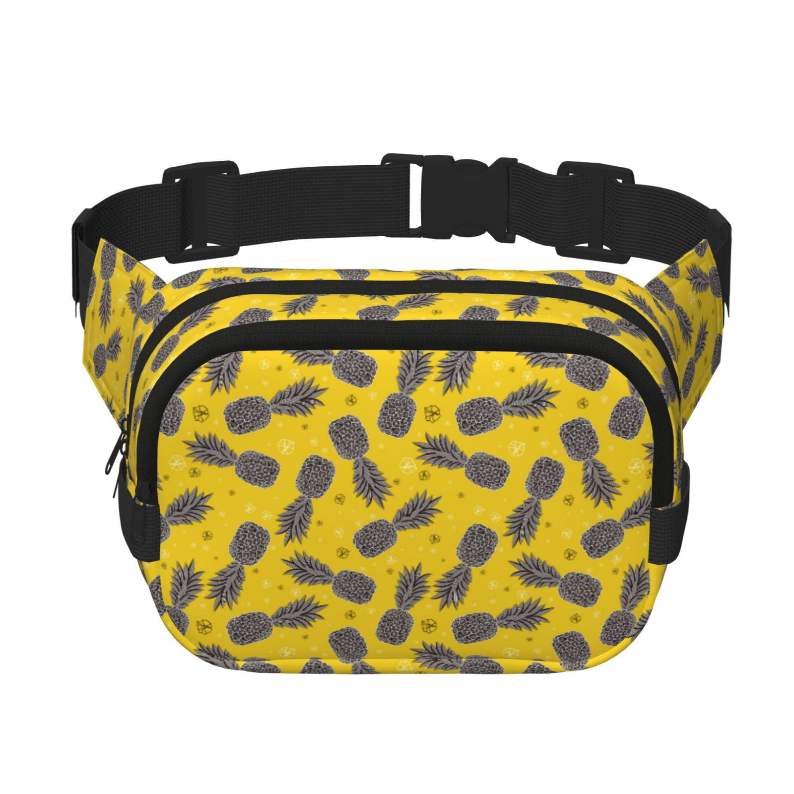 Picia Summer Pineapple Print Square Double-Layer Waist Bag Mini Adjustable Waist Belt Bag Exercise Running Travel Hiking