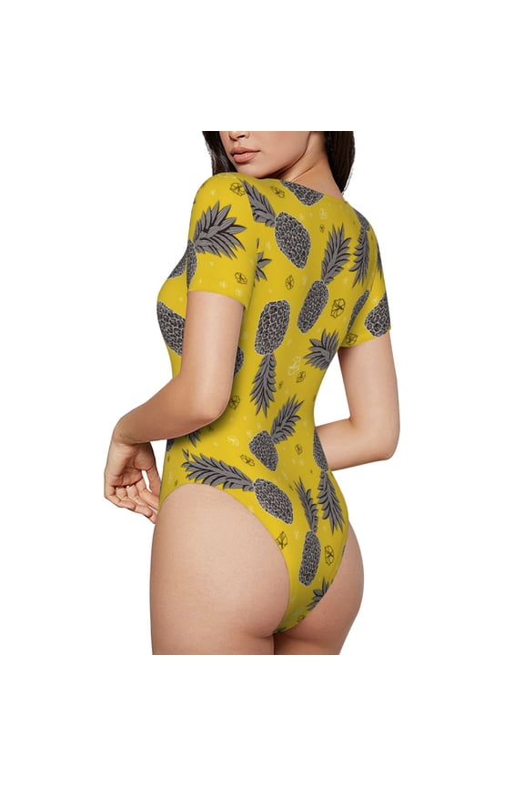 Summer Pineapple Womens One Piece Swimsuits Modest Tummy Control Bathing Suits Lace Up Slimming Swim Suit-Large