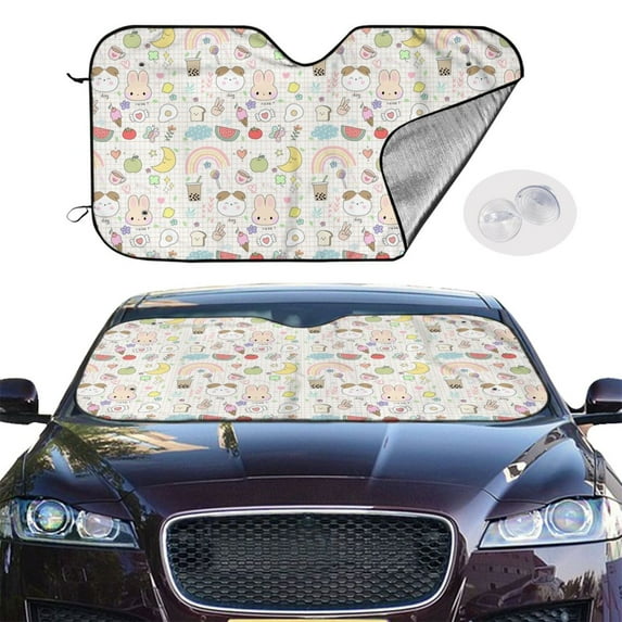 Picia Summer Rabbit Curved Windshield Sunshade Accordion Folding Style Auto Shade for Car Truck SUV Van Blocks UV Ray Sun Visor Protector -Medium
