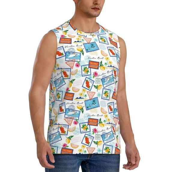 Picia Summer Stamp mens Cotton Tank Undershirts , Moisture-wicking Ribbed Tanks, Lightweight Cotton Tank Undershirts-Large
