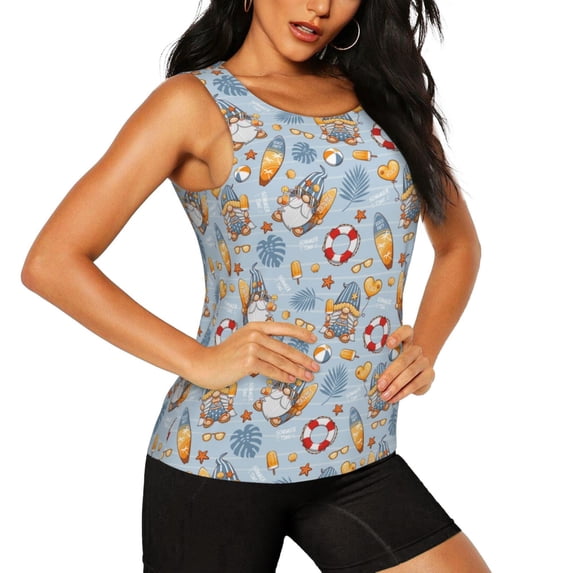 Picia Summer Time With Gnome Pattern Women's Workout Tank Top,Breathable Activewear,Slim Fit Athletic Top,Versatile Workout Moisture-wicking top-Small