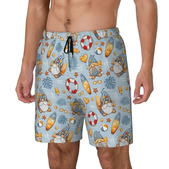 Picia Summer Time With Gnome pattern Mens Swim Trunks with Compression Liner Stretch Beach Shorts Quick Dry with Zipper Pockets No-Chafing Board Shorts-X-Large