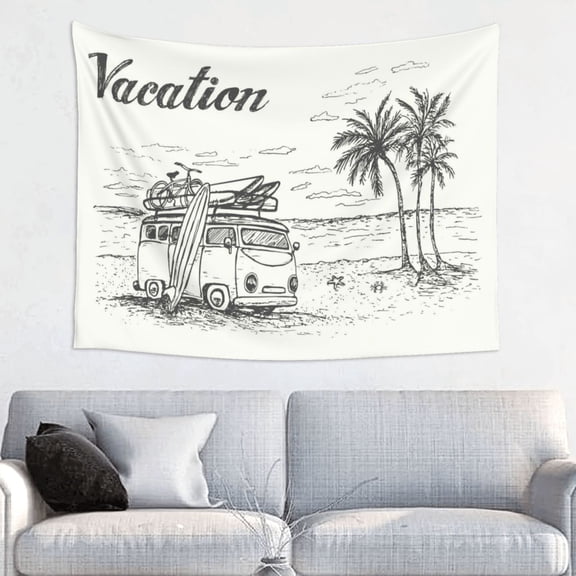 Picia Summer Vacation Scene With Camping Van Pattern Tapestry-Tapestries for Bedroom Living Room Dorm(29x37")