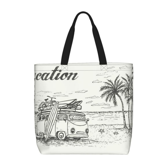 Picia Summer Vacation Scene With Camping Van for Tote Bag for Women with Zipper, Gym Tote with Compartments, Laptop Work Tote Nurse Dance Yoga Bag for Sport, Travel