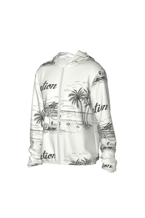 Summer Vacation Scene With Camping Van Women's Men's UPF 50+ Sun Protection Hoodie Shirt Long Sleeve SPF Fishing Outdoor UV Hiking Lightweight Shirts-Small