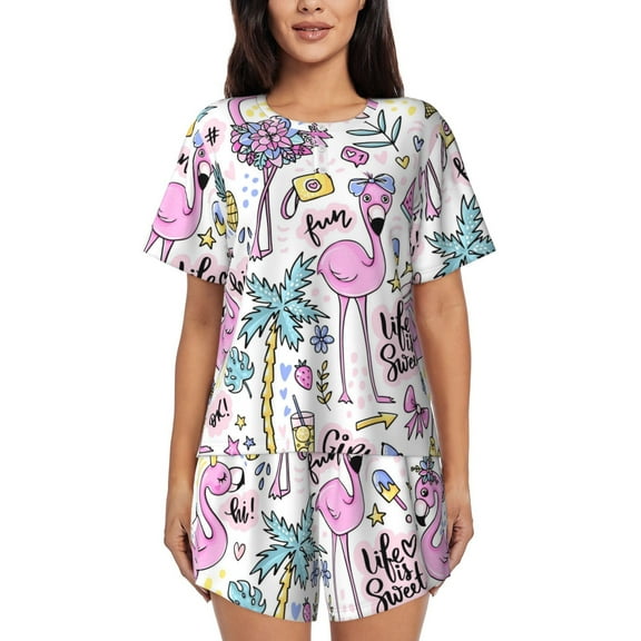 Picia Summer with Flamingo Pajamas Sets for Women Soft Short-Sleeved Pjs with Lounge Shorts Two Piece Sleepwear-Small