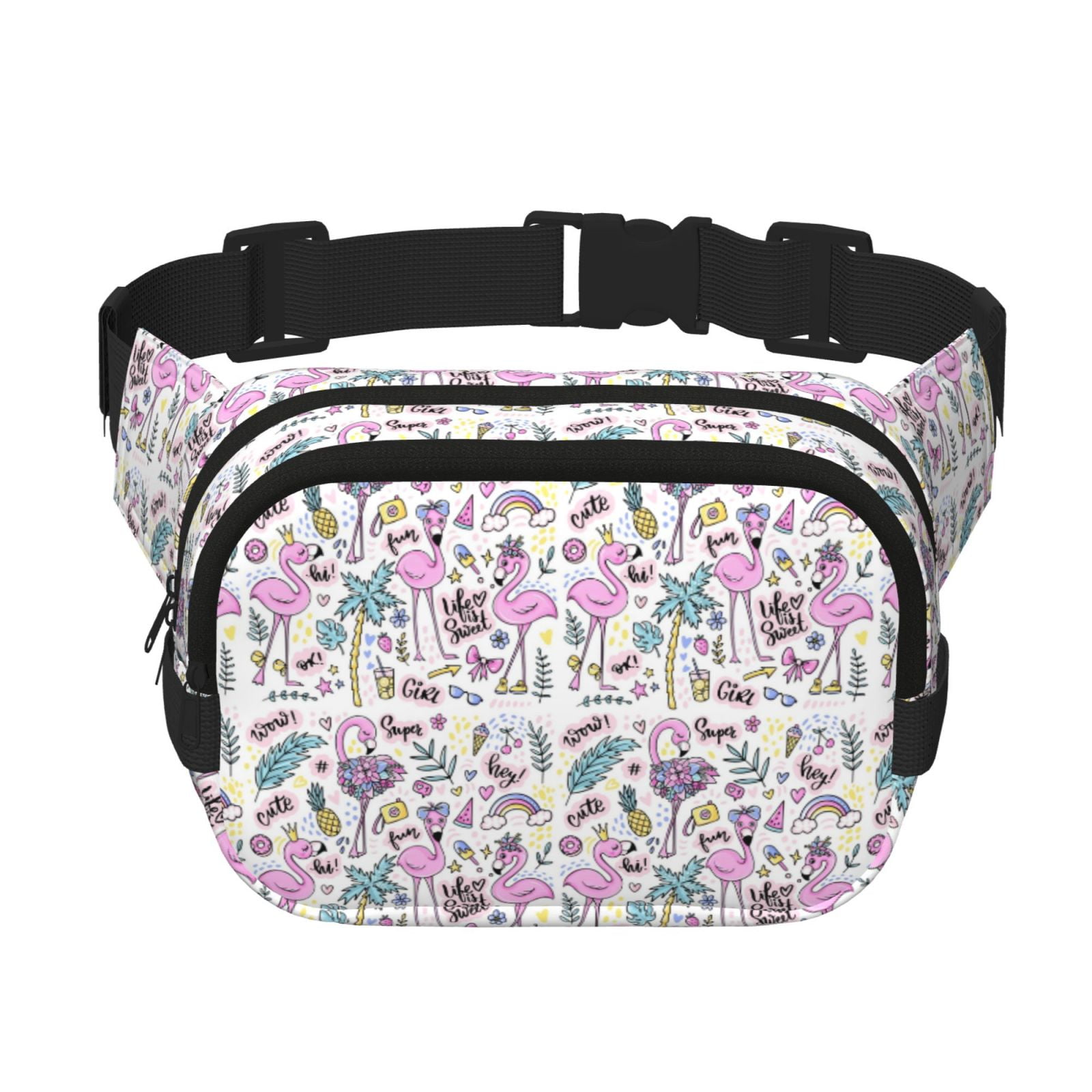 Picia Summer with Flamingo Print Square Double-Layer Waist Bag Mini Adjustable Waist Belt Bag Exercise Running Travel Hiking