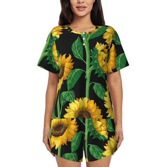 Picia Sunflower 1 Pajamas Sets for Women Soft Short-Sleeved Pjs with Lounge Shorts Two Piece Sleepwear-X-Large