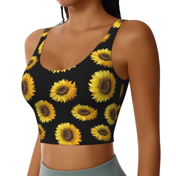 Picia Sunflower (2) Sports Bra for Women,Padded Strappy Sports Bras Medium Support Yoga Bra with Removable Cups,Running Yoga Bra-XX-Large