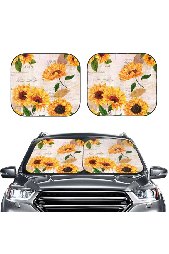 Sunflower 5 2 Piece Car Windshield Sun Shade Foldable | Foldable Sun Shield for Front Window Blocks UV Rays and Keeps Your Vehicle Cool-