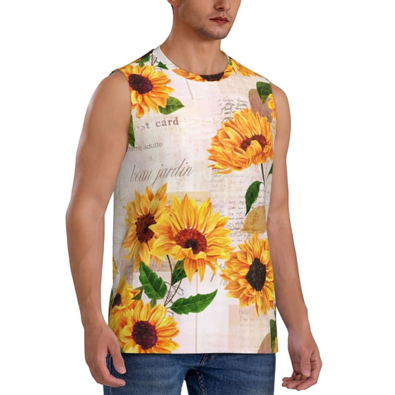 Picia Sunflower 5 mens Cotton Tank Undershirts , Moisture-wicking Ribbed Tanks, Lightweight Cotton Tank Undershirts-X-Large