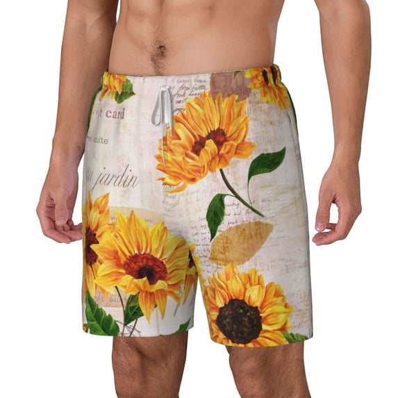 Picia Sunflower 5 pattern Mens Swim Trunks with Compression Liner Stretch Beach Shorts Quick Dry with Zipper Pockets No-Chafing Board Shorts-XX-Large