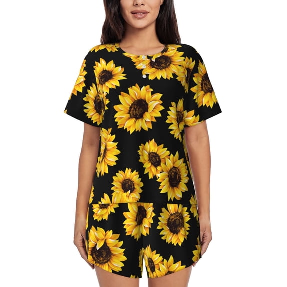 Picia Sunflower 6 Pajamas Sets for Women Soft Short-Sleeved Pjs with Lounge Shorts Two Piece Sleepwear-X-Large