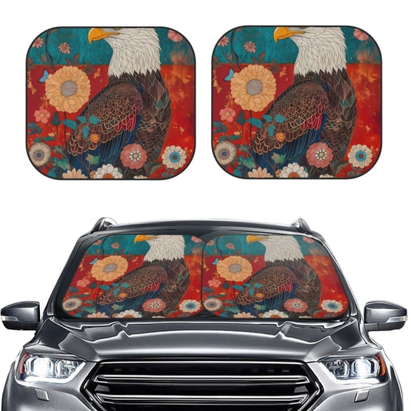 Picia Sunflower Bald Eagle 2 Piece Car Windshield Sun Shade Foldable | Foldable Sun Shield for Front Window Blocks UV Rays and Keeps Your Vehicle Cool-Large