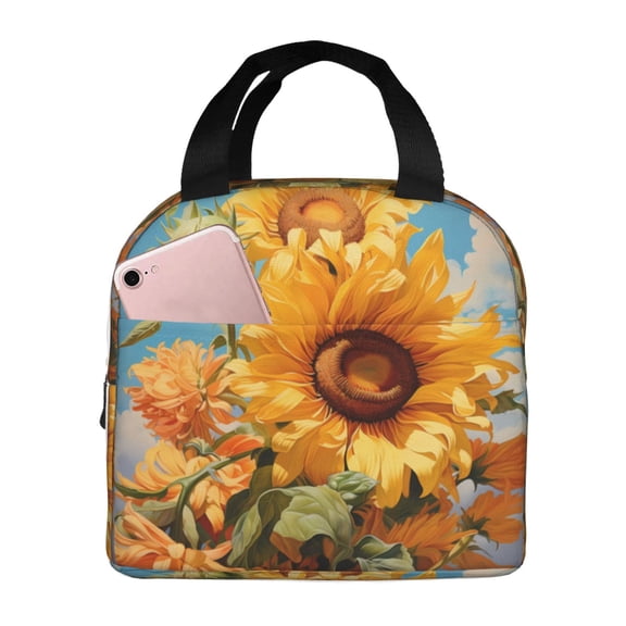 Picia Sunflower Blue Sky Printed Lunch box Lunch bag for Men Women Large Capacity Lunchbox Reusable Lunch Bags Insulated Lunch Bag Lunch Box Cooler