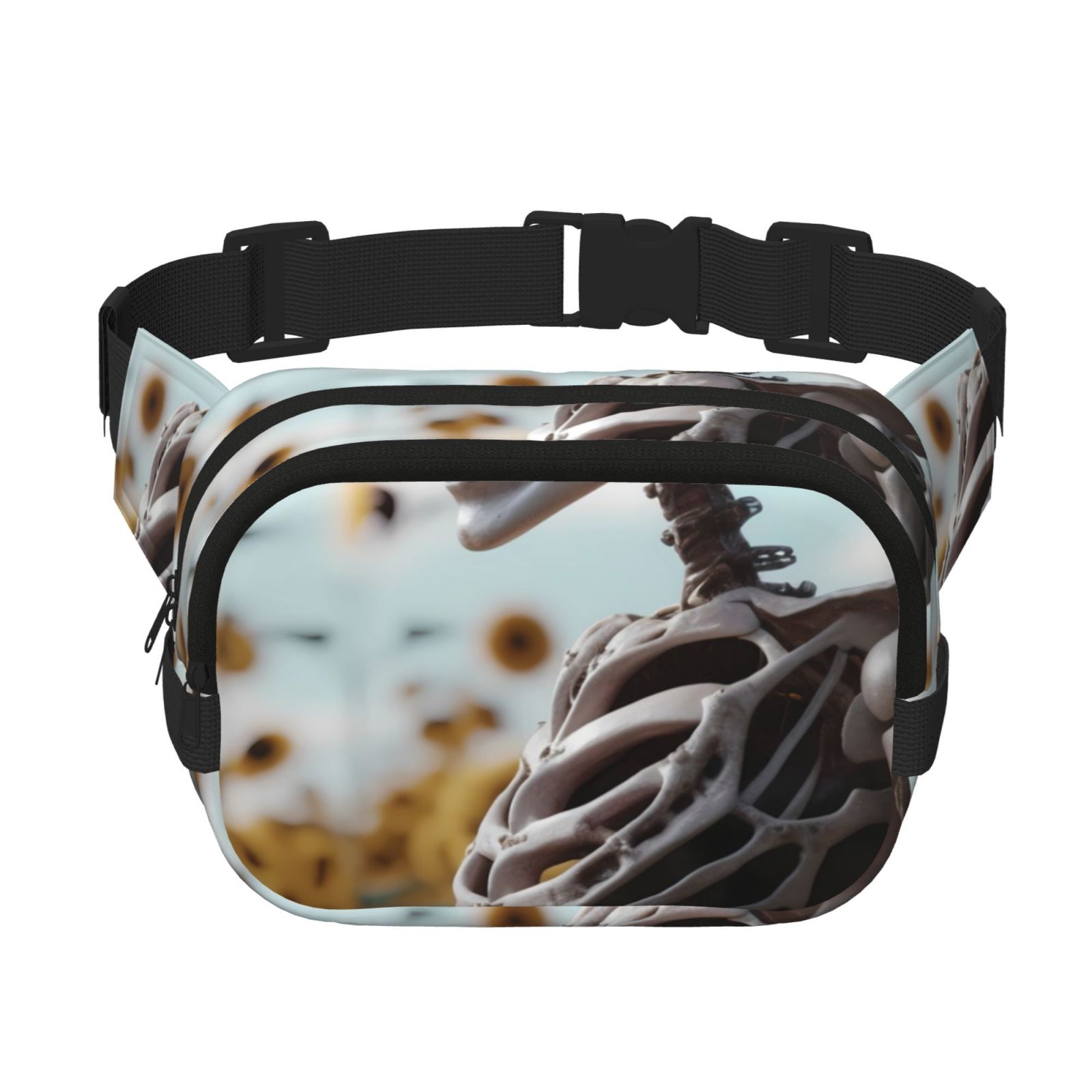 Picia Sunflower Butterfly Skull Print Square Double-Layer Waist Bag Mini Adjustable Waist Belt Bag Exercise Running Travel Hiking