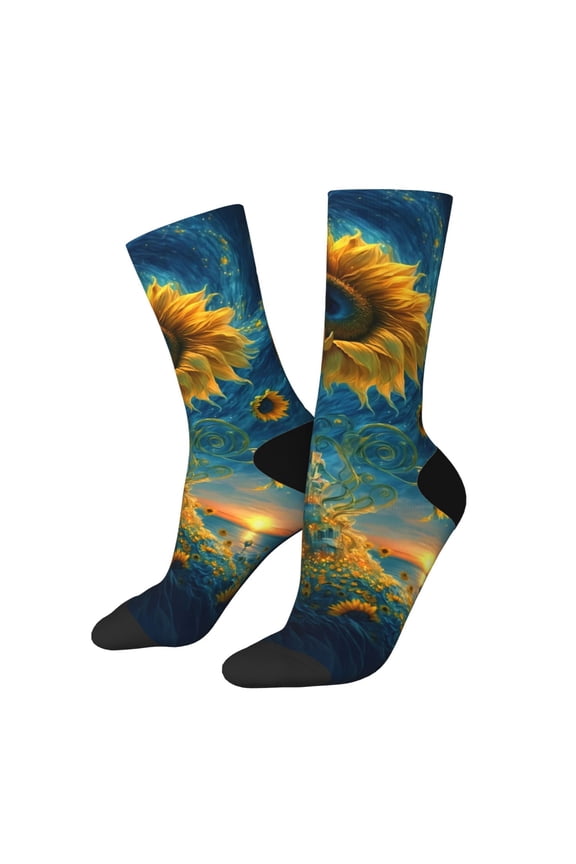 Sunflower Castle Starry Sky Print Athletic Socks for Men & Women – Cushioned Moisture-Wicking Crew Socks for Sports, Running, and Training, Soft & Breathable Size 5-11