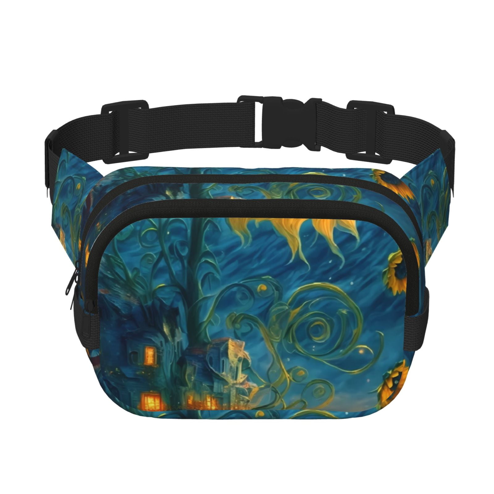 Picia Sunflower Castle Starry Sky Print Square Double-Layer Waist Bag Mini Adjustable Waist Belt Bag Exercise Running Travel Hiking