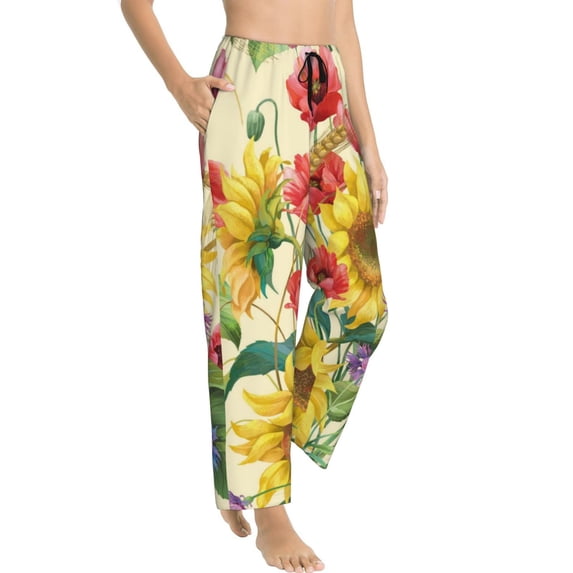 Picia Sunflower Cornflower Poppy Womens Soft Woven Cotton Elastic Waistband Sleep Pajama Pant Lounge Sleep Pant With Pockets And Drawstring-Small